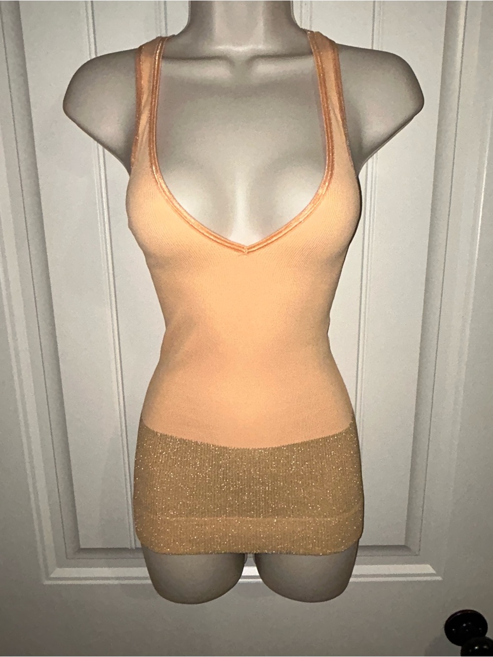 NEW FP Movement by Free People Peach Knit Racerback Tank with Glitter Hem Sz XS